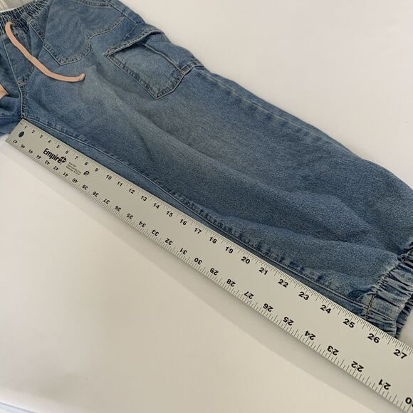 American Eagle Jeans Cargo Joggers Women M Blue Denim Drawstring Utility Tapered - Picture 9 of 10